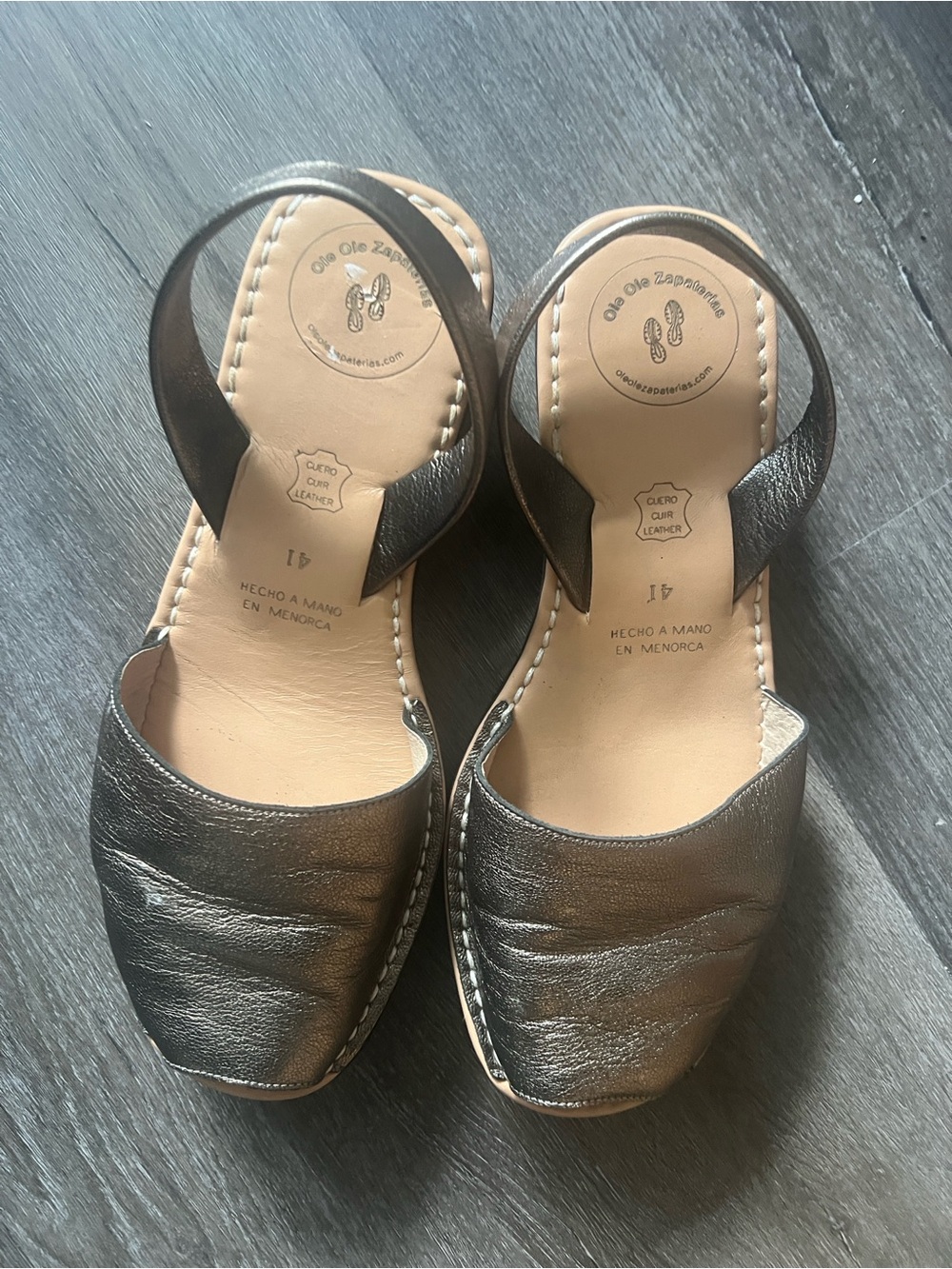 Women's Metallic Black Leather Avarca Sandals